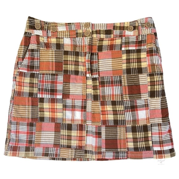 LOFT Madras Mini Skirt Colorful Plaid Striped‎ Patchwork Button - Picture 1 of 7